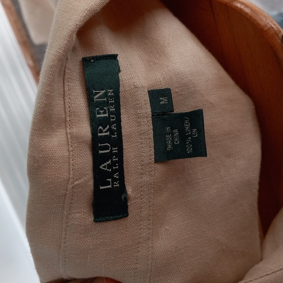 Ralph Lauren Tan 100% Linen Long Sleeve Blouse Excellent Condition Big &Talla - Picture 7 of 10